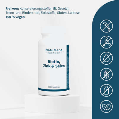 Sie sehen eine Packung NatuGena Biotin, Zink & Selen, Produktbild: 03 NatuGena Biotin, Zink & Selen, A-Nr.: 6139383 - 03