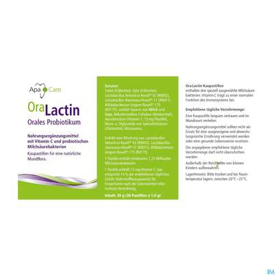 Sie sehen eine Packung Oralactin Orales Probiotikum Kaupastillen +vitamin C 30g, Produktbild: 10 Oralactin Orales Probiotikum Kaupastillen +vitamin C 30g, A-Nr.: 5750409 - 10