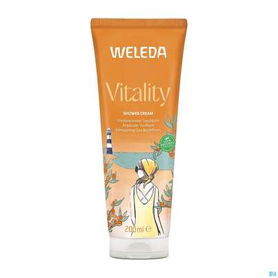 Sie sehen eine Packung Weleda Vitality Shower Cream Sanddorn 200ml, Produktbild: 01 Weleda Vitality Shower Cream Sanddorn 200ml, A-Nr.: 5909614 - 01