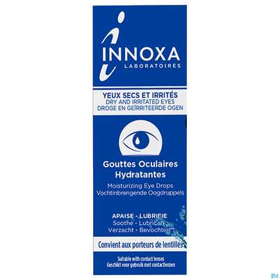 Sie sehen eine Packung Augentropfen Innoxa Trockene +gereizte Augen Farblos 10ml, Produktbild: 01 Augentropfen Innoxa Trockene +gereizte Augen Farblos 10ml, A-Nr.: 5835442 - 01