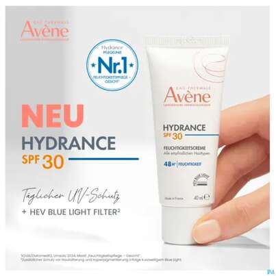 Sie sehen eine Packung Avene Hydrance Feuchtigkeitscreme Spf30 40ml, Produktbild: 09 Avene Hydrance Feuchtigkeitscreme Spf30 40ml, A-Nr.: 5961402 - 09