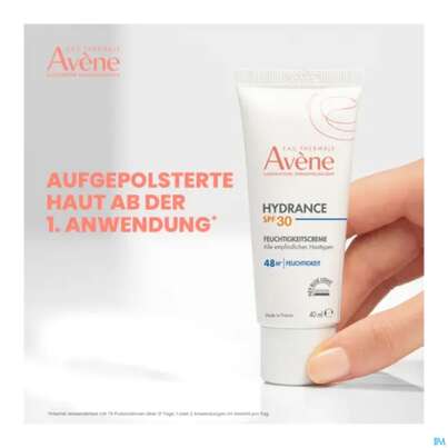 Sie sehen eine Packung Avene Hydrance Feuchtigkeitscreme Spf30 40ml, Produktbild: 11 Avene Hydrance Feuchtigkeitscreme Spf30 40ml, A-Nr.: 5961402 - 11