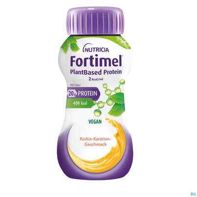 Sie sehen eine Packung Fortimel/plantbased/protein 200ml Flasche Trinknahrung Kuerbis-karotte 24st, Produktbild: 01 Fortimel/plantbased/protein 200ml Flasche Trinknahrung Kuerbis-karotte 24st, A-Nr.: 5954158 - 01
