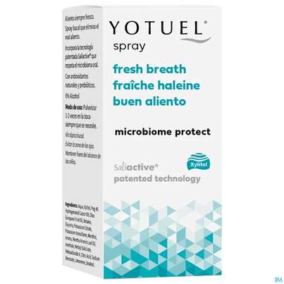 Sie sehen eine Packung Mundspray Yotuel Breath Spray Frischer Atem Microbiom Protect 15ml, Produktbild: 02 Mundspray Yotuel Breath Spray Frischer Atem Microbiom Protect 15ml, A-Nr.: 5902428 - 02