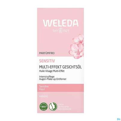 Sie sehen eine Packung Weleda Sensitiv Gesichtsoel Mandel Multi-effect 50ml, Produktbild: 01 Weleda Sensitiv Gesichtsoel Mandel Multi-effect 50ml, A-Nr.: 5848404 - 01