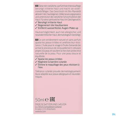 Sie sehen eine Packung Weleda Sensitiv Gesichtsoel Mandel Multi-effect 50ml, Produktbild: 03 Weleda Sensitiv Gesichtsoel Mandel Multi-effect 50ml, A-Nr.: 5848404 - 03