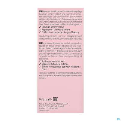 Sie sehen eine Packung Weleda Sensitiv Gesichtsoel Mandel Multi-effect 50ml, Produktbild: 04 Weleda Sensitiv Gesichtsoel Mandel Multi-effect 50ml, A-Nr.: 5848404 - 04
