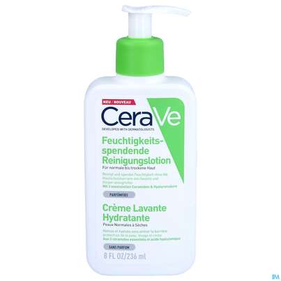 Sie sehen eine Packung Cerave Feuchtigkeitsspendende Reinigungslotion 236ml, Produktbild: 01 Cerave Feuchtigkeitsspendende Reinigungslotion 236ml, A-Nr.: 4802073 - 01