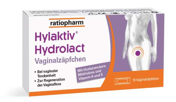 Sie sehen eine Packung Hylaktiv Hydrolact Vaginalzäpfchen, Produktbild: 01 Hylaktiv Hydrolact Vaginalzäpfchen, A-Nr.: 3883431 - 01