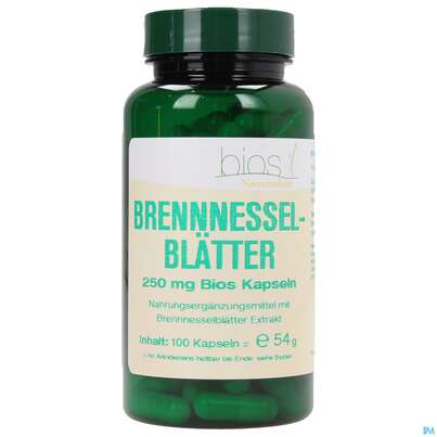 Sie sehen eine Packung Bios Brennesselblätter 250mg 100 Kapseln, Produktbild: 01 Bios Brennesselblätter 250mg 100 Kapseln, A-Nr.: 3890827 - 01