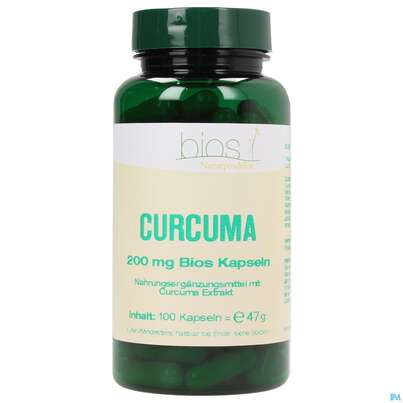 Sie sehen eine Packung Bios Curcuma 200mg 100 Kapseln, Produktbild: 01 Bios Curcuma 200mg 100 Kapseln, A-Nr.: 3891063 - 01