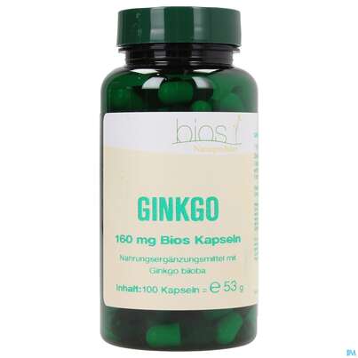 Sie sehen eine Packung Bios Ginkgo 160mg 100 Kapseln, Produktbild: 01 Bios Ginkgo 160mg 100 Kapseln, A-Nr.: 3891270 - 01