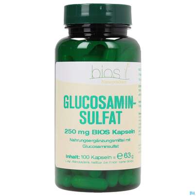 Sie sehen eine Packung Bios Glucosaminsulfat 250mg 100 Kapseln, Produktbild: 01 Bios Glucosaminsulfat 250mg 100 Kapseln, A-Nr.: 3891318 - 01