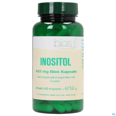 Sie sehen eine Packung Bios Inositol 425mg 100 Kapseln, Produktbild: 01 Bios Inositol 425mg 100 Kapseln, A-Nr.: 3891666 - 01