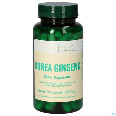Sie sehen eine Packung Bios Korea Ginseng 100 Kapseln, Produktbild: 01 Bios Korea Ginseng 100 Kapseln, A-Nr.: 3891850 - 01