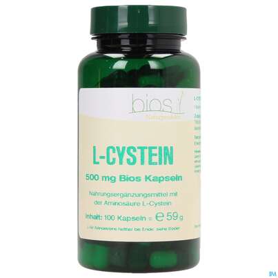 Sie sehen eine Packung Bios l-cystein 500mg 100 Kapseln, Produktbild: 01 Bios l-cystein 500mg 100 Kapseln, A-Nr.: 3892045 - 01