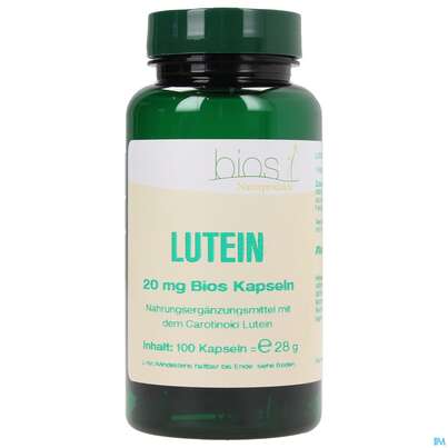 Sie sehen eine Packung Bios Lutein 20mg 100 Kapseln, Produktbild: 01 Bios Lutein 20mg 100 Kapseln, A-Nr.: 3892364 - 01