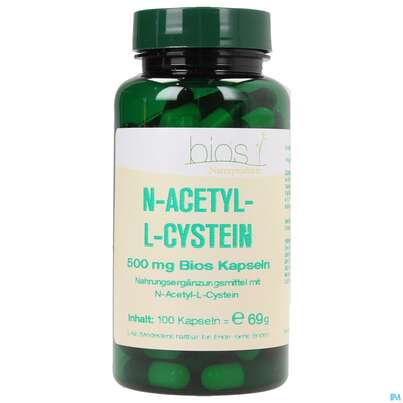 Sie sehen eine Packung Bios N-acetyl-l-cystein 500mg 100 Kapseln, Produktbild: 01 Bios N-acetyl-l-cystein 500mg 100 Kapseln, A-Nr.: 3892559 - 01