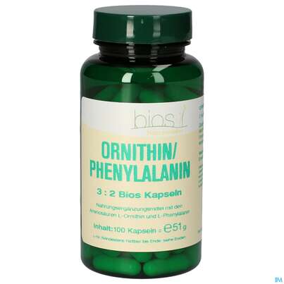 Sie sehen eine Packung Bios Ornithin/phenylalanin 3:2 100 Kapseln, Produktbild: 01 Bios Ornithin/phenylalanin 3:2 100 Kapseln, A-Nr.: 4247134 - 01