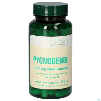 Sie sehen eine Packung Bios Pycnogenol® 100mg 100 Kapseln, Produktbild: 01 Bios Pycnogenol® 100mg 100 Kapseln, A-Nr.: 3892789 - 01