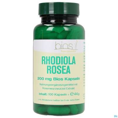 Sie sehen eine Packung Bios Rhodiola Rosea 200mg 100 Kapseln, Produktbild: 01 Bios Rhodiola Rosea 200mg 100 Kapseln, A-Nr.: 3893004 - 01