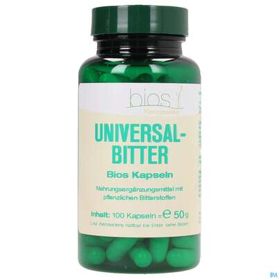 Sie sehen eine Packung Bios Universalbitter 100 Kapseln, Produktbild: 01 Bios Universalbitter 100 Kapseln, A-Nr.: 3893375 - 01