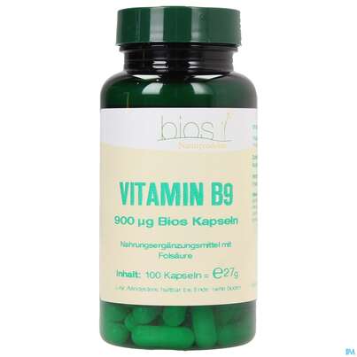 Sie sehen eine Packung Bios Vitamin B9 900 µg 100 Kapseln, Produktbild: 01 Bios Vitamin B9 900 µg 100 Kapseln, A-Nr.: 4246844 - 01