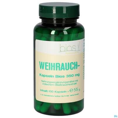 Sie sehen eine Packung Bios Weihrauch Kapseln 350mg 100 Stk, Produktbild: 02 Bios Weihrauch Kapseln 350mg 100 Stk, A-Nr.: 3893613 - 02