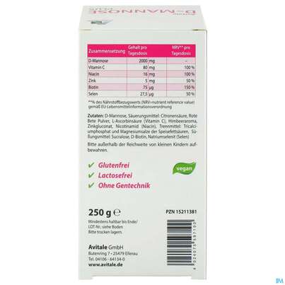 D-mannose Pulver 2000mg Plus Dose 250g, A-Nr.: 5296005 - 03