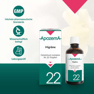 Sie sehen eine Packung Apozema® Nr. 22 Migräne-Tropfen, Produktbild: 04 Apozema® Nr. 22 Migräne-Tropfen, A-Nr.: 0987868 - 04