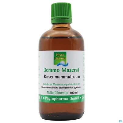 Sie sehen eine Packung Gemmo Mazerat Riesenmammutbaum Sequoiadendron Giganteum Phytopharma 100ml, Produktbild: 01 Gemmo Mazerat Riesenmammutbaum Sequoiadendron Giganteum Phytopharma 100ml, A-Nr.: 5394386 - 01
