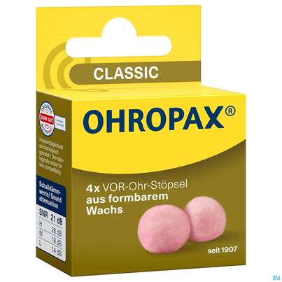 Sie sehen eine Packung Ohrenschutz Ohropax Classic Ohrstoepsel Wachs 2 Faltschachtelngerx2 4st, Produktbild: 03 Ohrenschutz Ohropax Classic Ohrstoepsel Wachs 2 Faltschachtelngerx2 4st, A-Nr.: 3282683 - 03