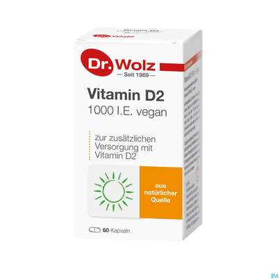 Sie sehen eine Packung Vitamin D2 Kapseln Vegan Dr.wolz 60584 60st, Produktbild: 03 Vitamin D2 Kapseln Vegan Dr.wolz 60584 60st, A-Nr.: 4164796 - 03
