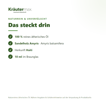 Sie sehen eine Packung Sandelholz Amyris Öl 10 ml, Produktbild: 03 Sandelholz Amyris Öl 10 ml, A-Nr.: 4732154 - 03