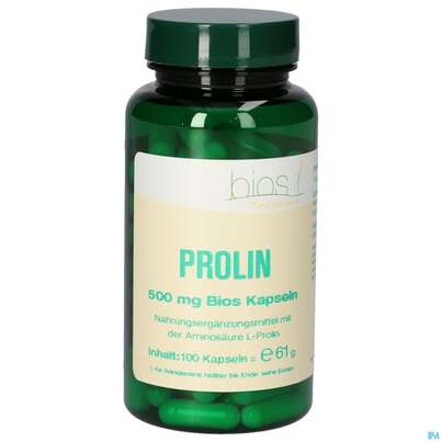 Sie sehen eine Packung Bios Prolin 500mg 100 Kapseln, Produktbild: 01 Bios Prolin 500mg 100 Kapseln, A-Nr.: 4247312 - 01