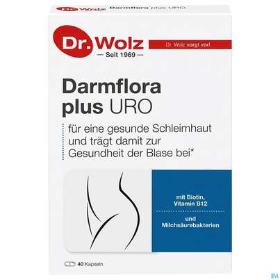 Sie sehen eine Packung Darmflora Plus Dr.wolz Uro Kapseln Nr 60520 40st, Produktbild: 02 Darmflora Plus Dr.wolz Uro Kapseln Nr 60520 40st, A-Nr.: 5186707 - 02