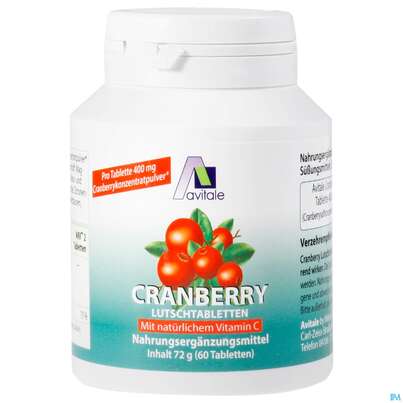 Sie sehen eine Packung Cranberry Lutschtabl Avi 60st, Produktbild: 05 Cranberry Lutschtabl Avi 60st, A-Nr.: 3831121 - 05