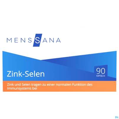 Sie sehen eine Packung Zink Kapseln +selen Menssana 90st, Produktbild: 01 Zink Kapseln +selen Menssana 90st, A-Nr.: 3083110 - 01