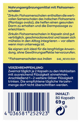 Sie sehen eine Packung Zirkulin Flohsamen Kapseln 80St, Produktbild: 03 Zirkulin Flohsamen Kapseln 80St, A-Nr.: 6142238 - 03
