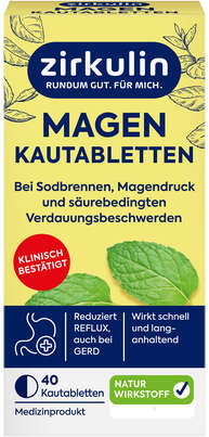 Sie sehen eine Packung ZIRKULIN Magen-Kautabletten 40ST, Produktbild: 01 ZIRKULIN Magen-Kautabletten 40ST, A-Nr.: 6142221 - 01