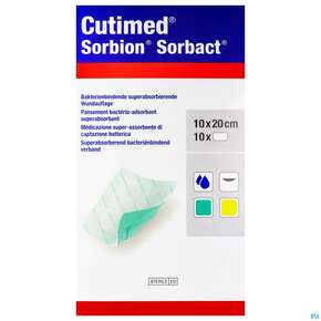 Cutimed Sorbion Sorbact Steril Bakterienbind.+absorb. Wundauflage 10x20cm 72698 10st, A-Nr.: 4750229 - 01