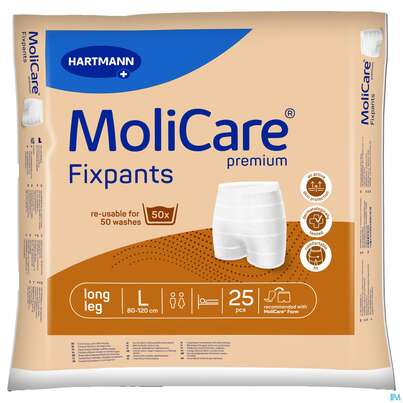 Sie sehen eine Packung Inkontinenz Molicare Fixpants/premium Long Leg L Braun 25st, Produktbild: 01 Inkontinenz Molicare Fixpants/premium Long Leg L Braun 25st, A-Nr.: 3208907 - 01