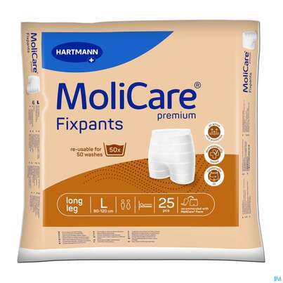 Sie sehen eine Packung Inkontinenz Molicare Fixpants/premium Long Leg L Braun 25st, Produktbild: 03 Inkontinenz Molicare Fixpants/premium Long Leg L Braun 25st, A-Nr.: 3208907 - 03