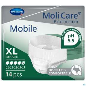 Inkontinenz Molicare Premium/mobile/5 Tropfen Gruen Xl 130-170cm 14st, A-Nr.: 4176055 - 01