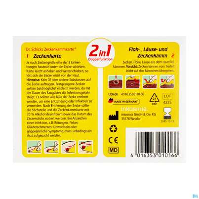 Sie sehen eine Packung Zecken Kammkarte Dps 1st, Produktbild: 02 Zecken Kammkarte Dps 1st, A-Nr.: 5960035 - 02