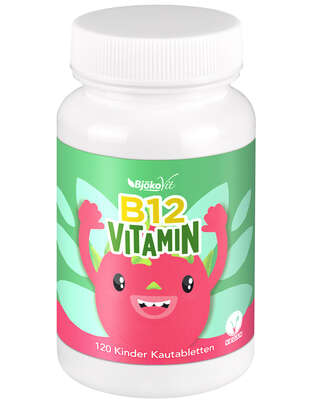 Sie sehen eine Packung BjökoVit Vitamin B12 Kautabletten für Kinder vegan, Produktbild: 01 BjökoVit Vitamin B12 Kautabletten für Kinder vegan, A-Nr.: 5174756 - 01