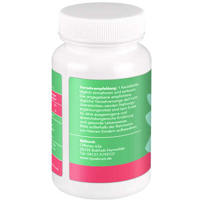 Sie sehen eine Packung BjökoVit Vitamin B12 Kautabletten für Kinder vegan, Produktbild: 03 BjökoVit Vitamin B12 Kautabletten für Kinder vegan, A-Nr.: 5174756 - 03