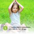 Sie sehen eine Packung Vitamin D3 + K2 Tropfen Kinder vegan, Produktbild: 03 Vitamin D3 + K2 Tropfen Kinder vegan, A-Nr.: 5636168 - 03