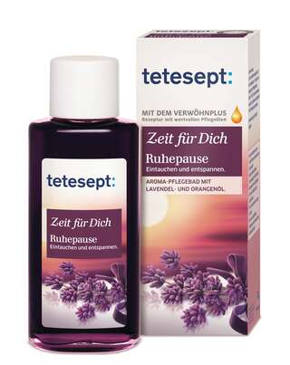 Sie sehen eine Packung tetesept Zeit für Dich Ruhepause Bad, Produktbild: 01 tetesept Zeit für Dich Ruhepause Bad, A-Nr.: 3481098 - 01