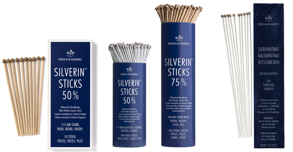 Sie sehen eine Packung SILBERNITRAT Ätzstäbchen 75% 100x115mm elastisch, Produktbild: 03 SILBERNITRAT Ätzstäbchen 75% 100x115mm elastisch, A-Nr.: 5212540 - 03